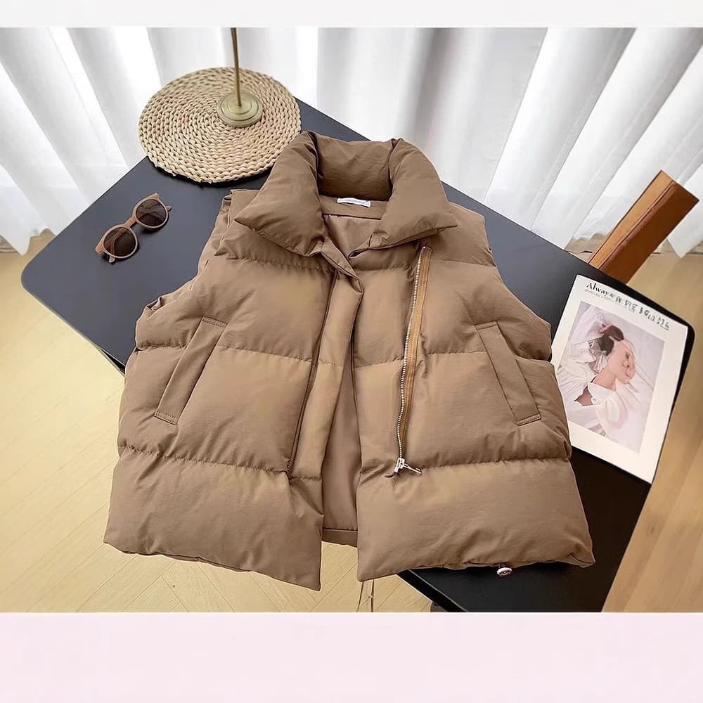 Cotton Vest Women 2024 Autumn/Winter Korean Version Little Fragrance Style Stand Collar New Style Sleeveless Cotton Coat Vest Outer Wear Waistcoat Jacket Trendy