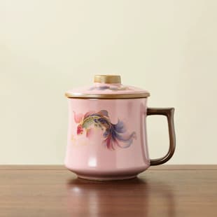 Ru Kiln Mug Gift Box with Lid, Tea-Water Separation Ceramic Cup for Office Tea Brewing, Business Meeting Souvenir