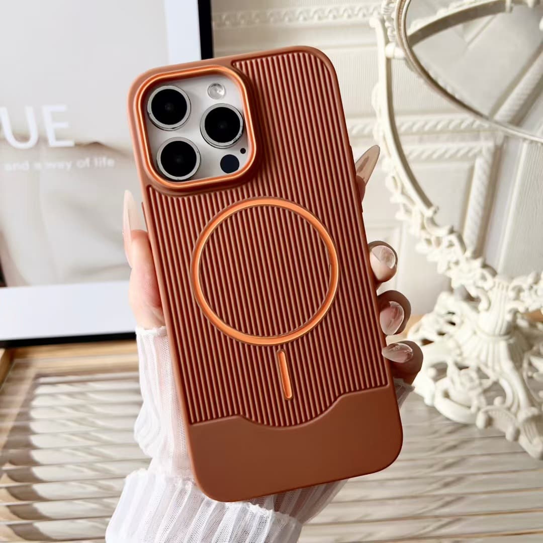 Orange Magnetic Ring Striped Phone Case for iPhone 11/12/13/14/15/16/17 Pro Max