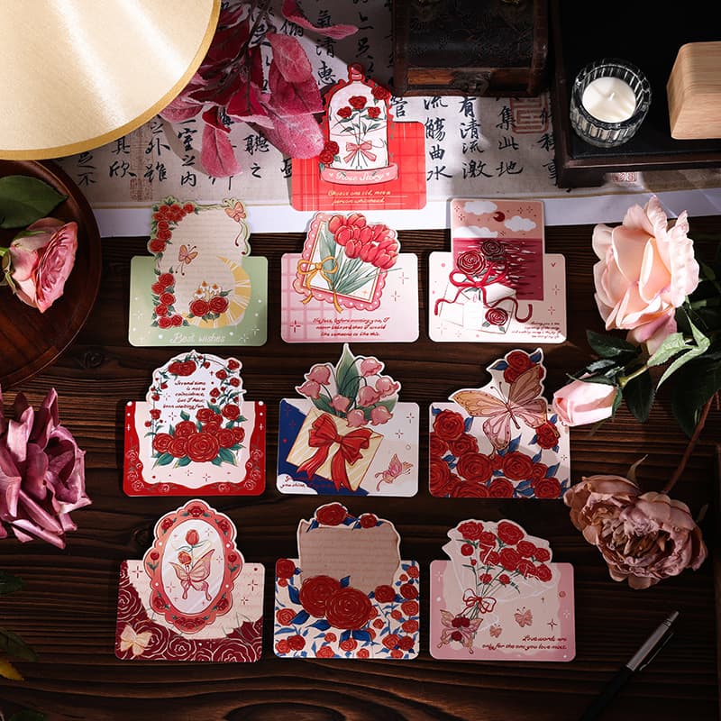 Vintage Valentine's Day Bouquet Greeting Card Blessing Rose Passion Series Small Card Message Card Gratitude Universal Florist Card
