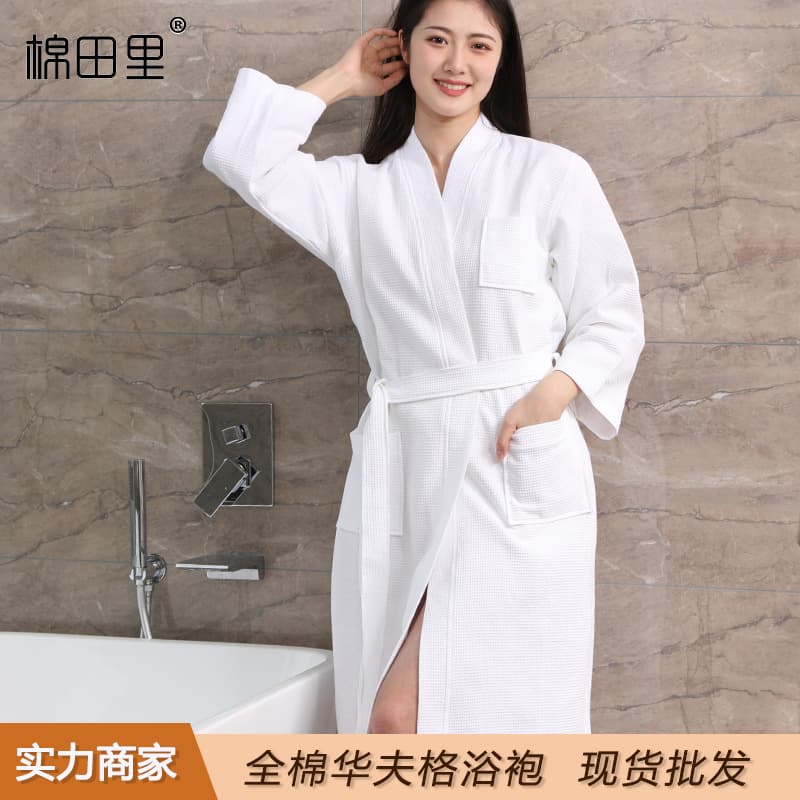 Pure Cotton Hotel Bathrobe Wholesale, Full Cotton Waffle Weave Absorbent Bathrobe, Summer Thin Version for Women's Spa