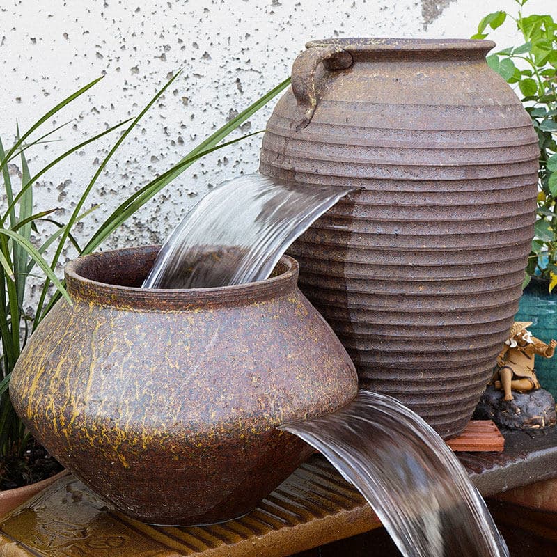 Ceramic Pot Fish Tank Filter, Complete Set of Ecological Flowing Water Waterfall Ornaments, Traditional Method for Generating Wealth, Circulating Water for Fish Breeding and Landscaping