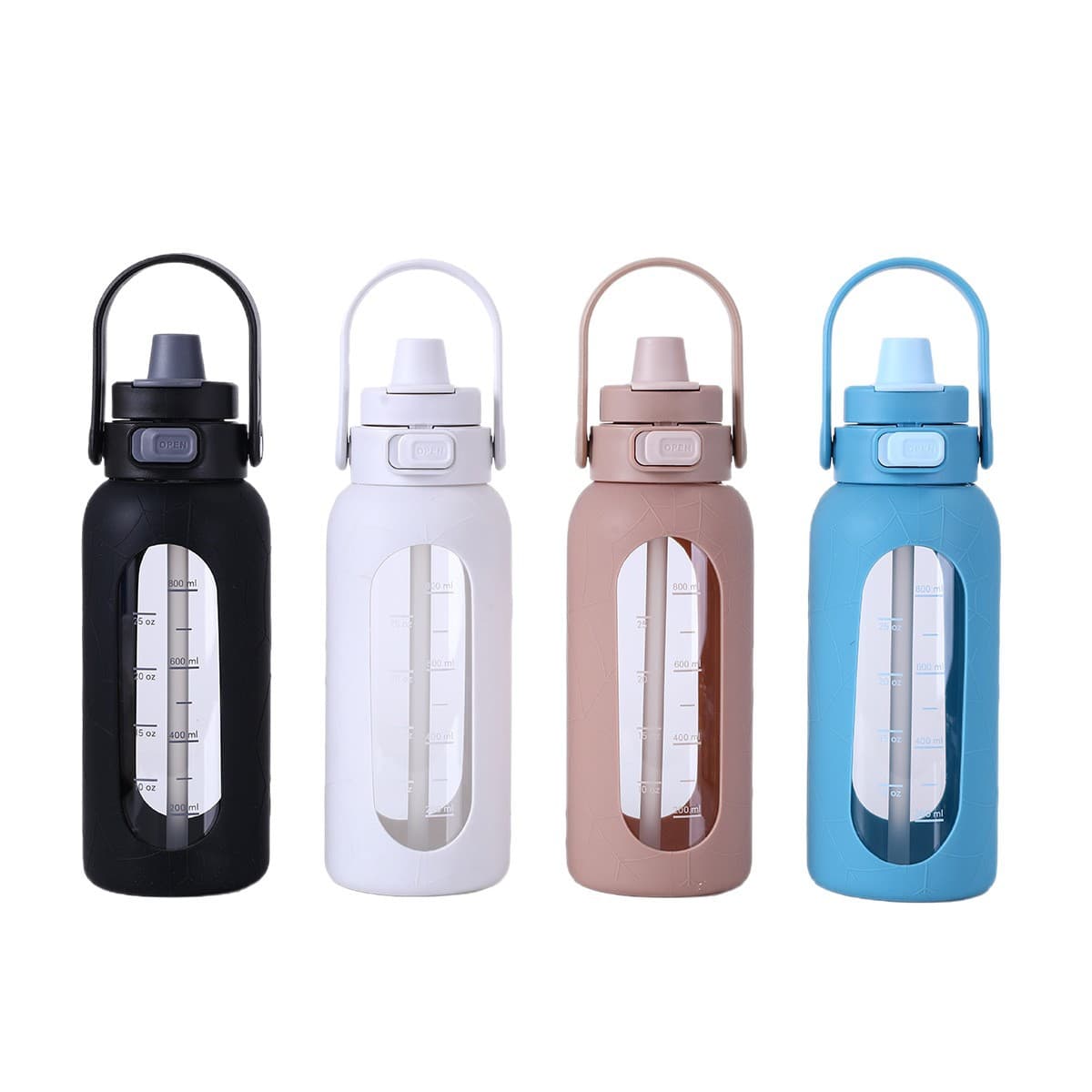 New Cross-Border Large Capacity Graduated Glass Cup with Straw for Men and Women, Home Office Portable Sports Water Bottle