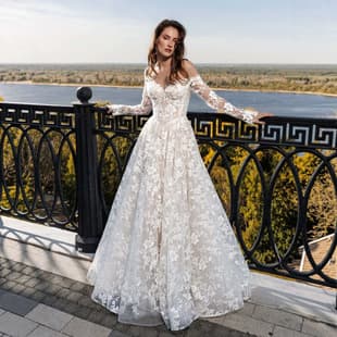 European and American New Women's Autumn/Winter Long Sleeve V-Neck Flared Lace Dress Wedding Gown for AliExpress Amazon