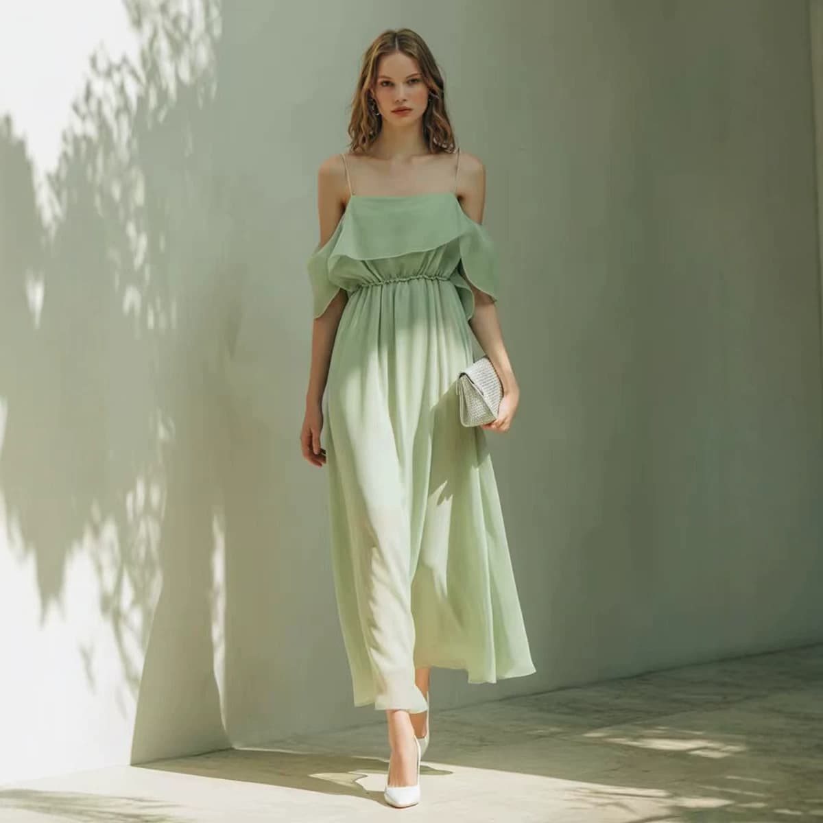 2026 Amazon Independent Store European and American Style Off-Shoulder Chiffon Dress with Long Strapless Waist-cinching Party Dress