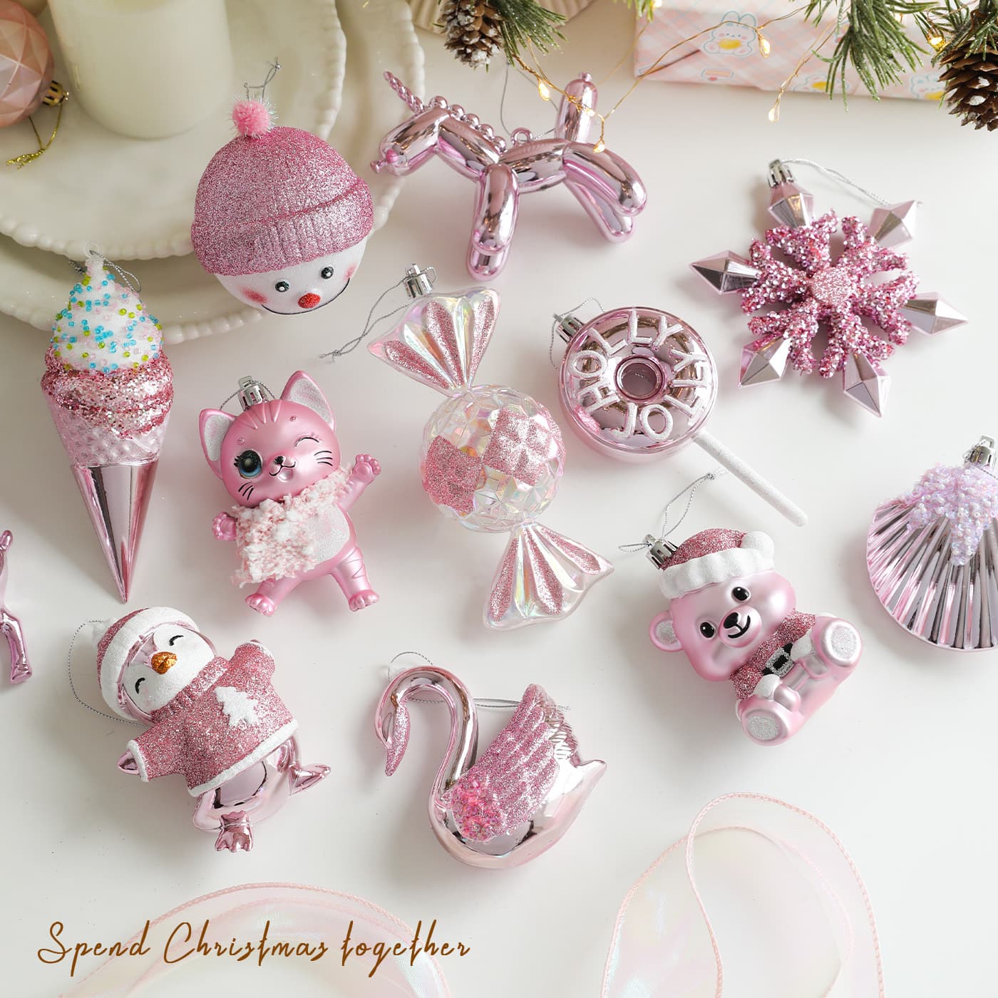 New Christmas decorations pink high-grade candy plastic cartoon pendants Christmas tree decoration pendants