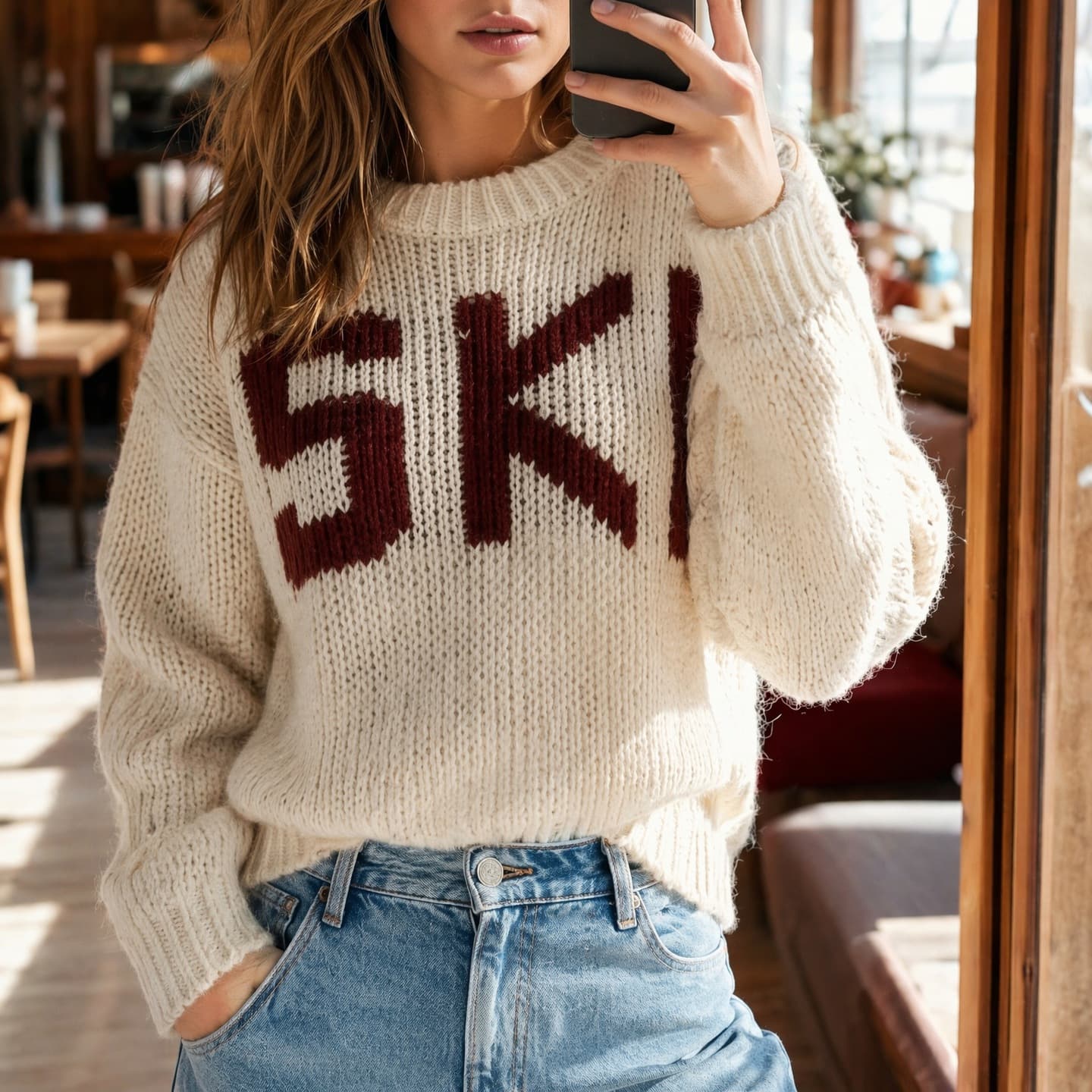 Cross-border Amazon Letter Jacquard Knit Sweater Chunky Loose Drop Shoulder Top Warm Pullover
