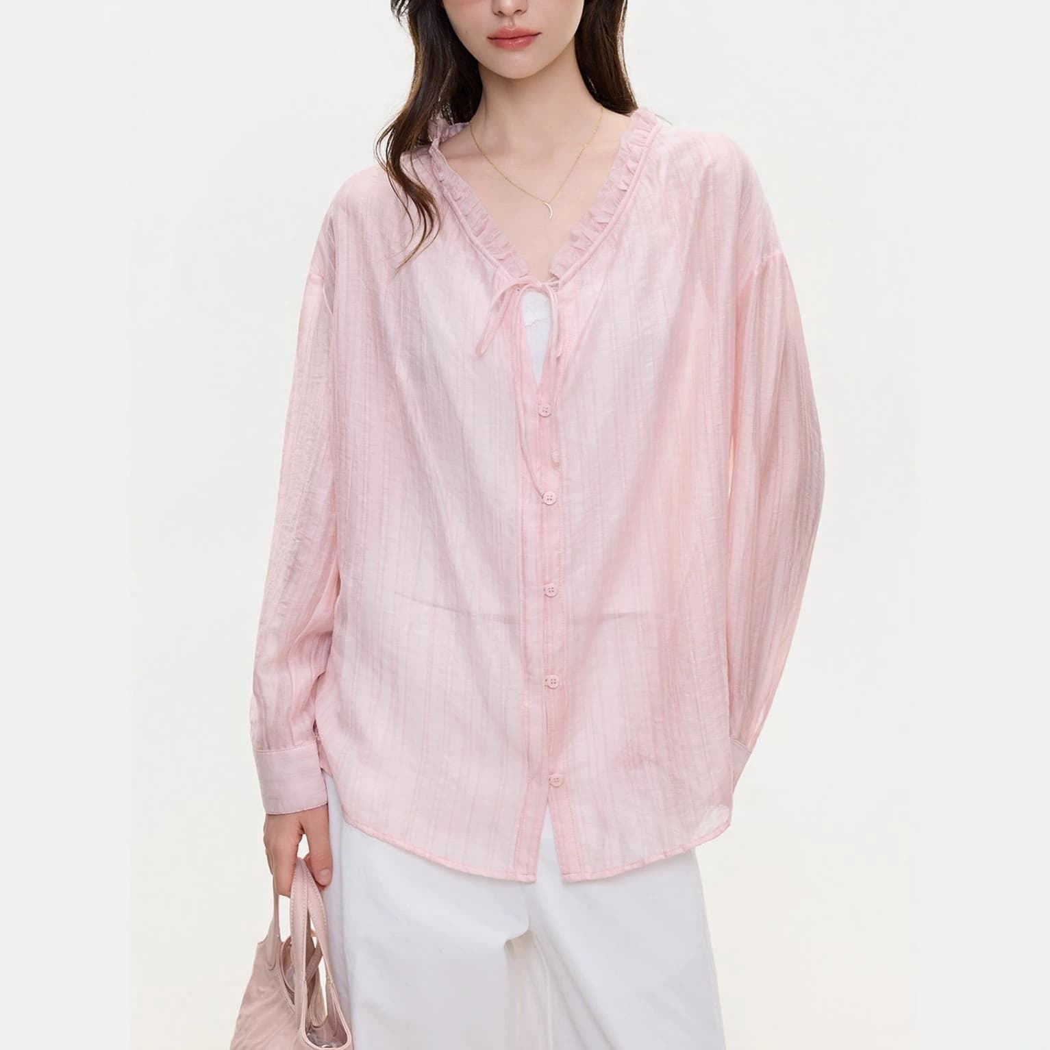 Niche Design Sakura Pink Shirt Women Long Sleeve Summer New Loose Slim Sun Protection Blouse Jacket Trendy