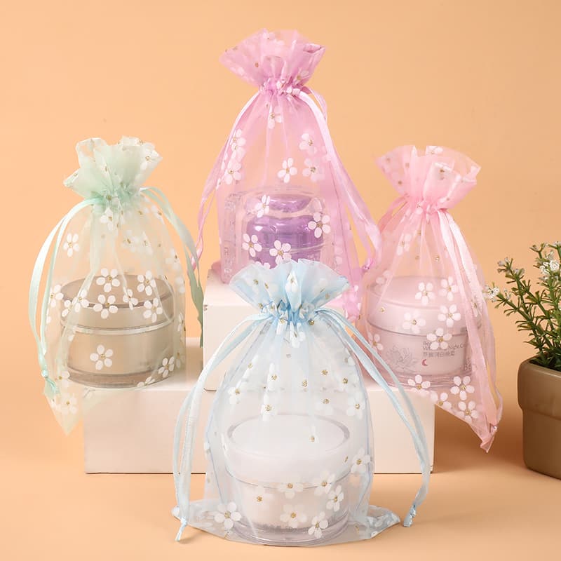 High-Density Organza Printed Drawstring Pouch Source Factory In-Stock New Style Jewelry Gift Storage Bag Scented Empty Pouch
