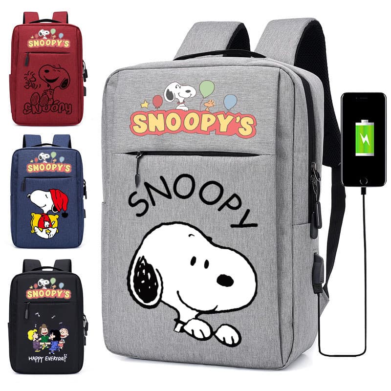 Snoopy USB Charging Backpack Large Capacity Student Backpack Casual Double Shoulder Cartoon Laptop Backpack