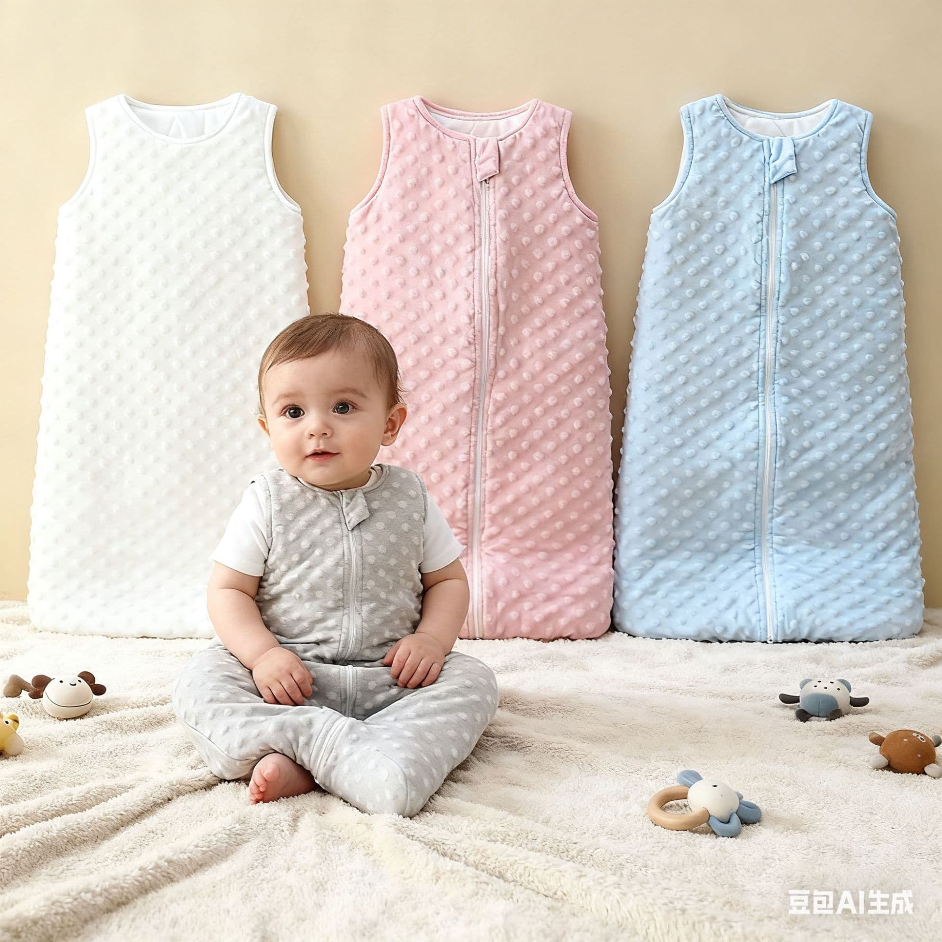 Baby Autumn Winter Sleep Sack Quilted Thermal Vest Sleep Sack 3D Bean Fleece Anti-Kick Blanket Cross-Border