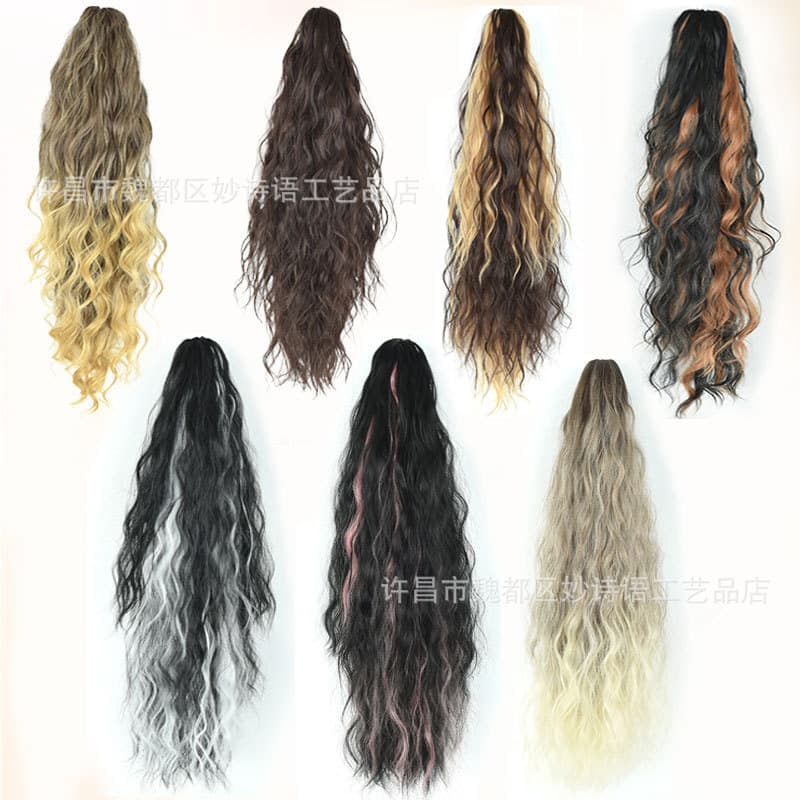 European and American Export Style Wavy Long Curly Ponytail Hair Extension for Women, Voluminous Ponytail
