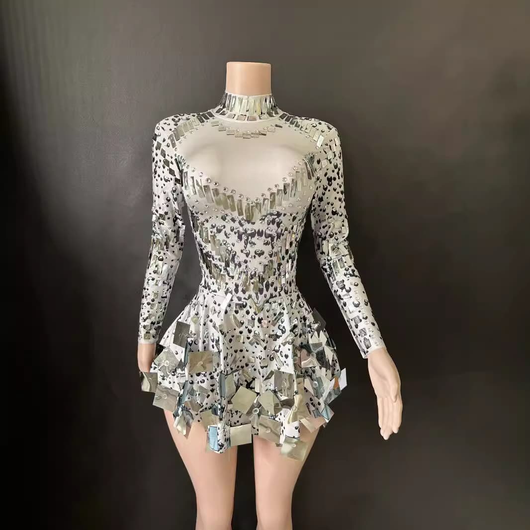 Nofans Spring Long Sleeve Slim Fit A-Line Short Skirt Diamond Lens Halter Backless Evening Gown Versatile Sexy