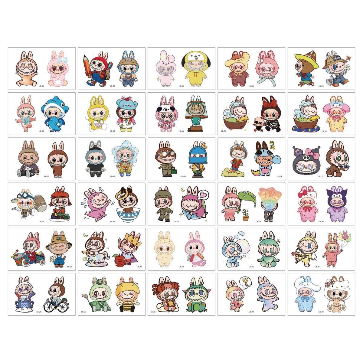 Popular labubu tattoo stickers cute cartoon labubu Pokémon waterproof long-lasting sweet and cool niche realistic stickers