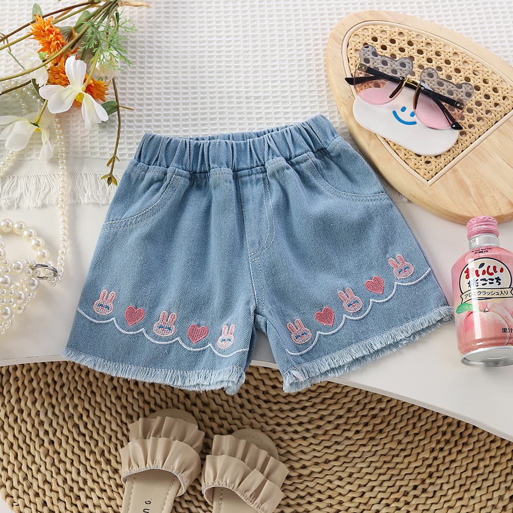 Girls' Denim Shorts New Stylish High-Waisted Children's Shorts for Older Girls, Thin Wide-Leg Shorts for Outdoor Wear