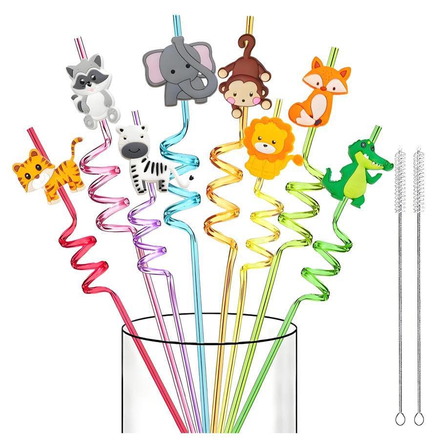 Jungle Safari Animal Party Favors Drinking Straws - Party Supplies - Reusable Plastic Straws