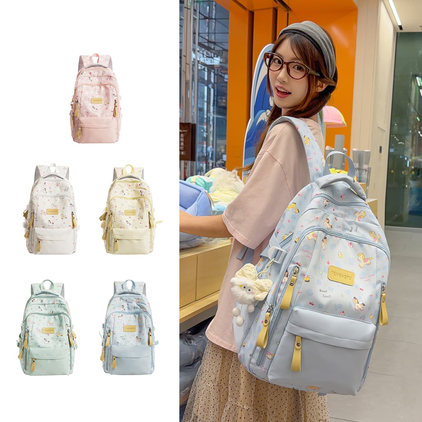 High Appearance Cartoon Backpack for Girls, Elementary School Student Backpack, Large Capacity Lightweight Backpack for Middle and High School Students, Cute Korean Style
