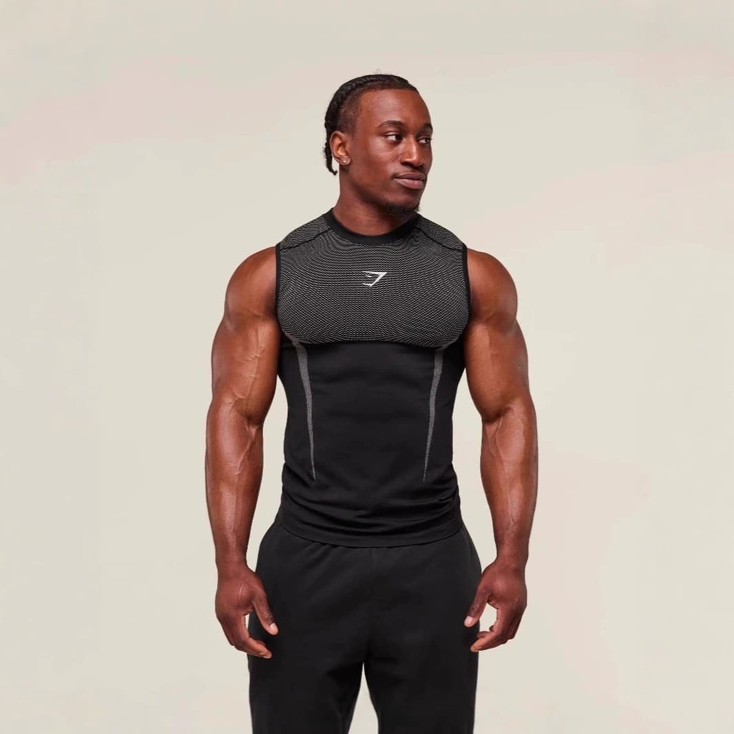 GYMSHARK Hot-Selling Running & Fitness Workout Vest Top Casual Quick-Dry Breathable Tight Short Sleeve Shark