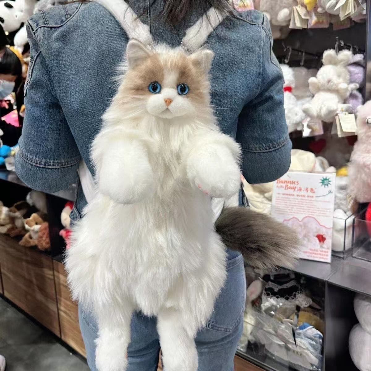 Cute Realistic Plush Cat Backpack Stuffed Animal Soft Comfort Doll Girl Birthday Gift Toy Y81