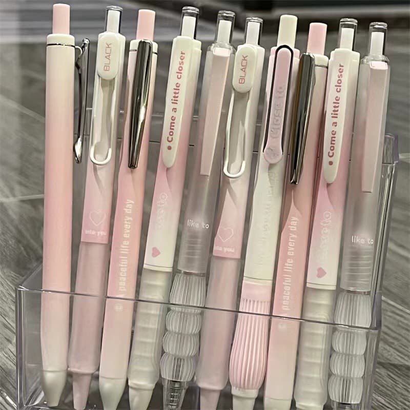 Sunset Powder Gel Pen Set, High Color Value, Clear Student Brush Pen, Durable CS Tip Black Pen