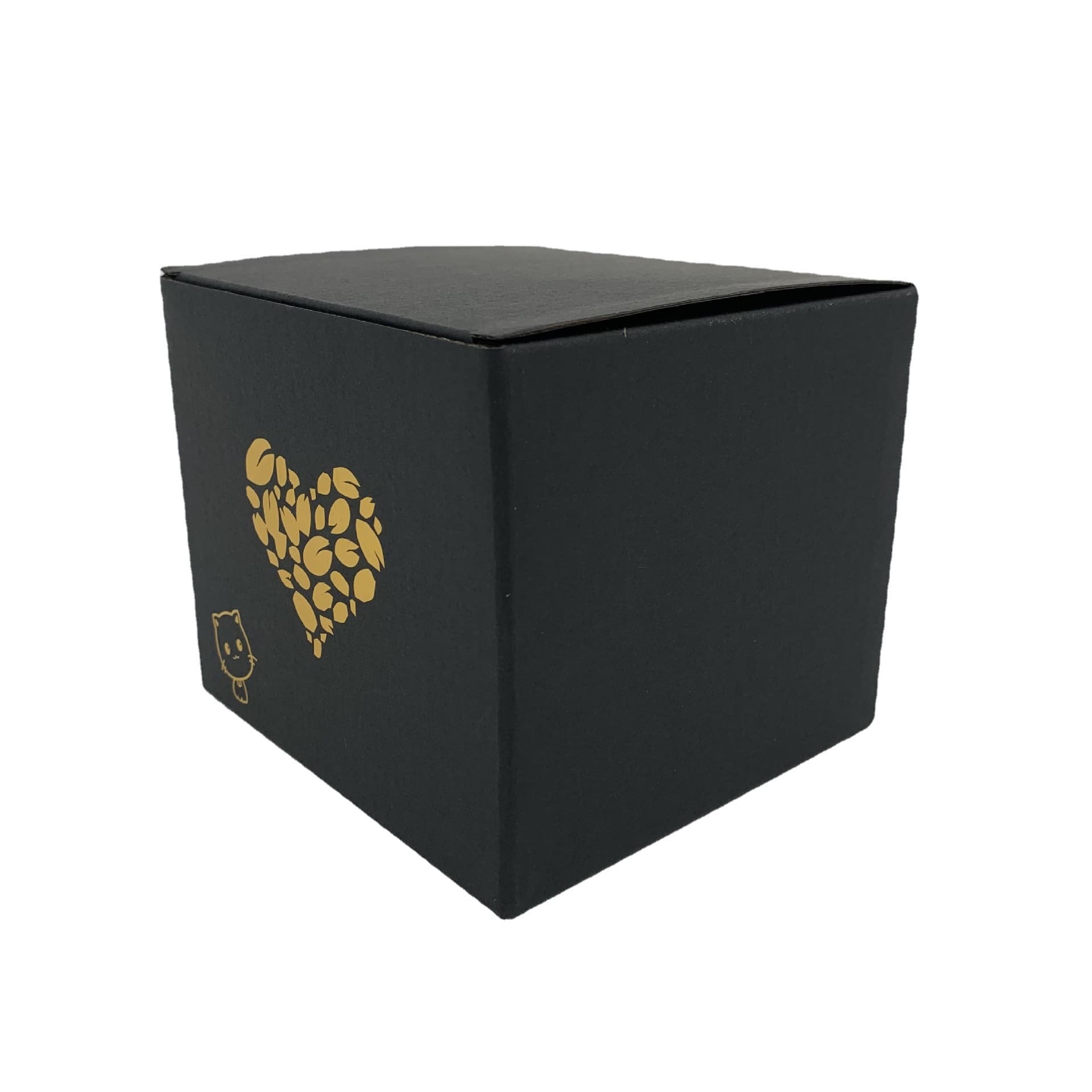 Square Bottom Black Cardboard Box with Black Hot Stamping Neutral Small Black Box Corrugated Paper Lined Black Card Folding Box
