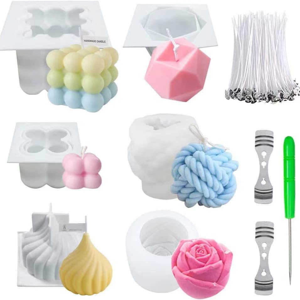 1 Candle Mold Set 6-Piece with Accessories DIY Candle Mold Kit Silicone Mold Cube Mold