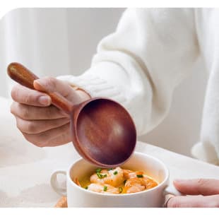 Jing Boran Same Style Eating Show Suan Lu Fen Wooden Spoon, Long Handle Spoon, Sapele Wood Bowl with Handle, Solid Wood Bowl
