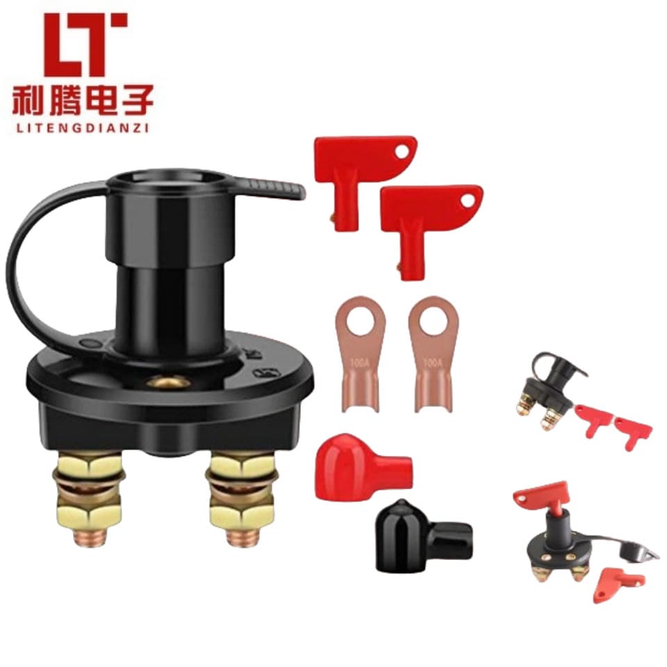 Dual Copper Post Car Battery Master Switch Rotary Knob Type Power Disconnect Switch Anti-Leak Four-Hole Battery Switch