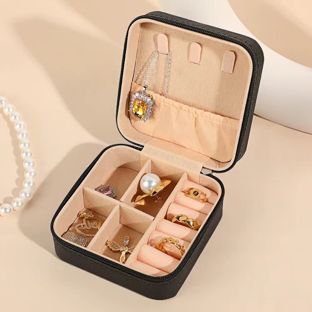 Jewelry Storage Box Cross-Border Portable PU Leather Jewelry Necklace Ring Pendant Gift Earring Packaging Box Bulk Discount