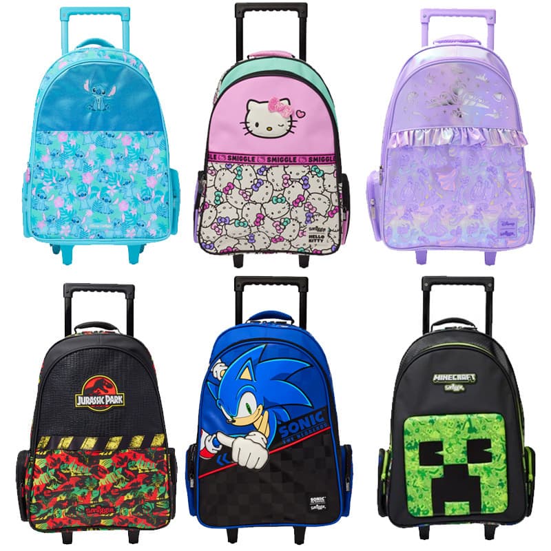 Dedicated Chain Australian Smiggle Trolley Backpack, Large Capacity Cartoon Wheeled Backpack for Primary and Secondary School Students