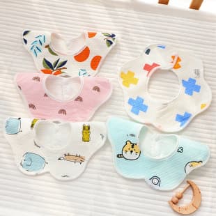 Infant waterproof petal bib wholesale Class A 360-degree rotating cotton baby drool bib anti-spit-up feeding apron cross-border