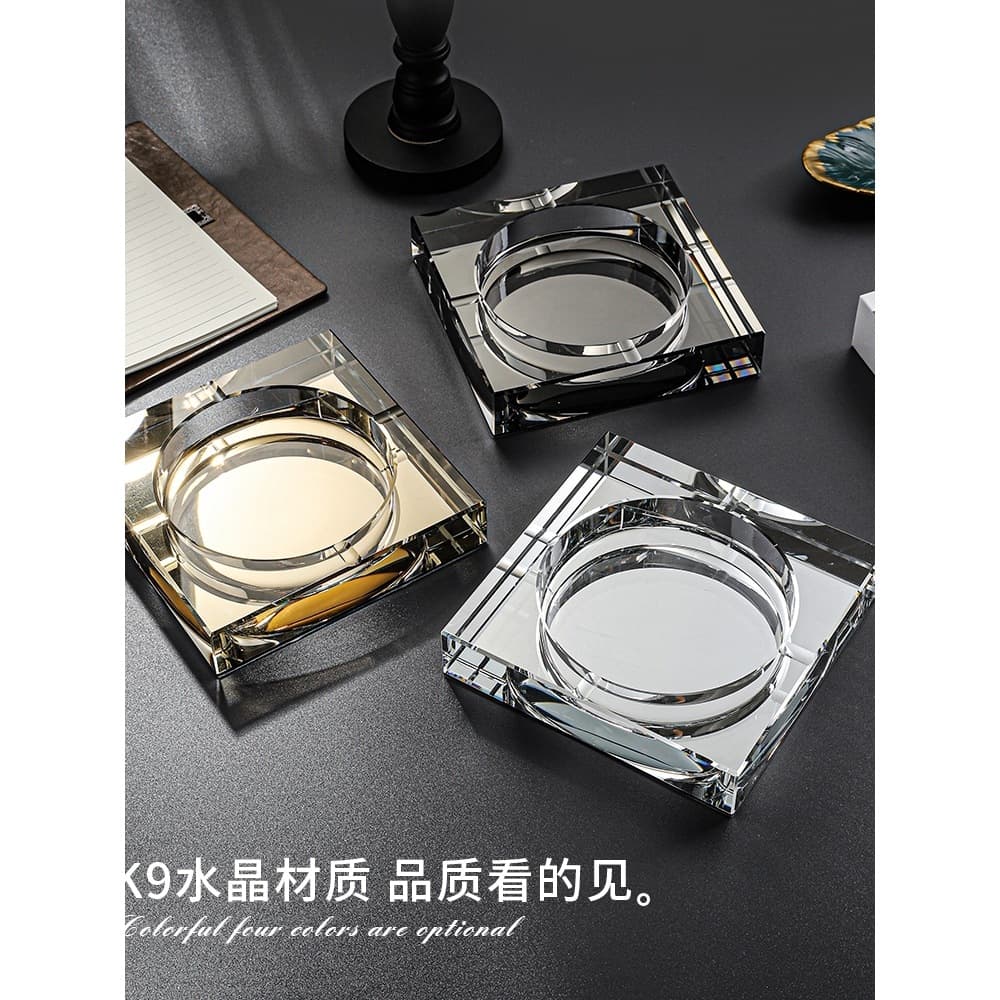 Crystal Glass Ashtray Creative Light Luxury Elegant Large Size for Living Room Office Home