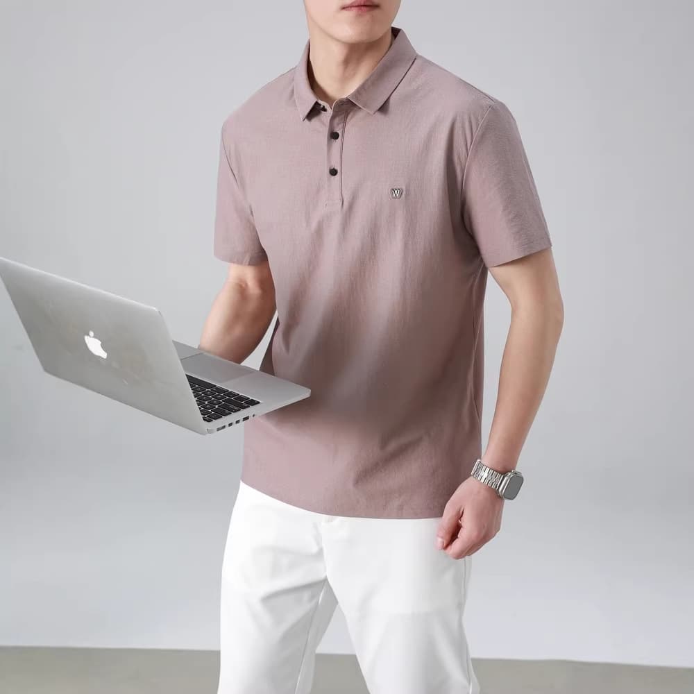 【Boutique Quality】Lightweight Business Commute Polo Shirt for Young and Middle-Aged Men, Jacquard Thin Short Sleeve Top