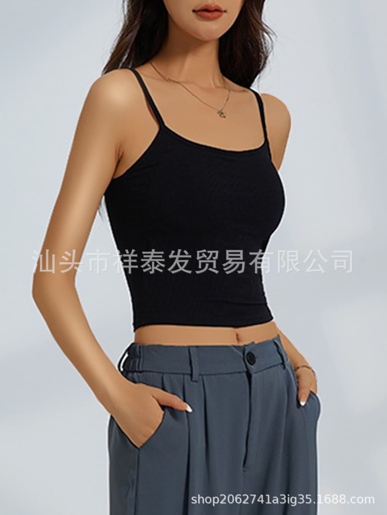 Cross-Border Slimming Camisole with Padded Straps, Solid Color Vest Top with Built-in Cups, Wear Alone or as Layering