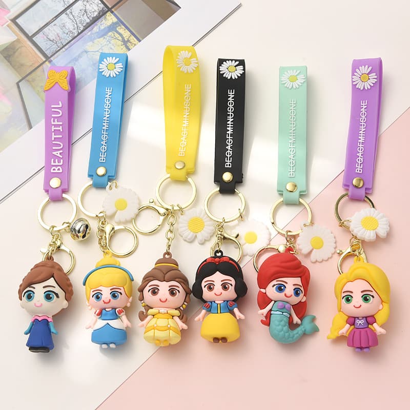 Cartoon Frozen Princess Elsa Series Key Hanging Keychain Cute Mermaid Princess Jewelry Wholesale