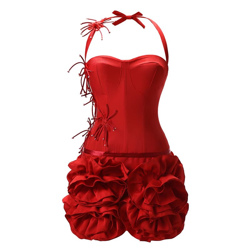 New Red Dress Strapless Push-Up Fashion Flower Backless Slim Bandage Dress Elegant Toast Dress