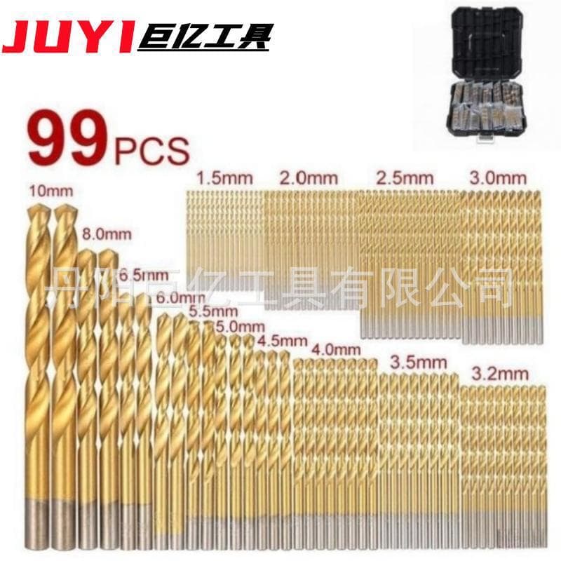 99PC High-Speed Steel Titanium Coated Twist Drill Set with Hole Saws for Woodworking, Eye Drilling, Sheet Metal, and Aluminum Alloy Danyang Drills