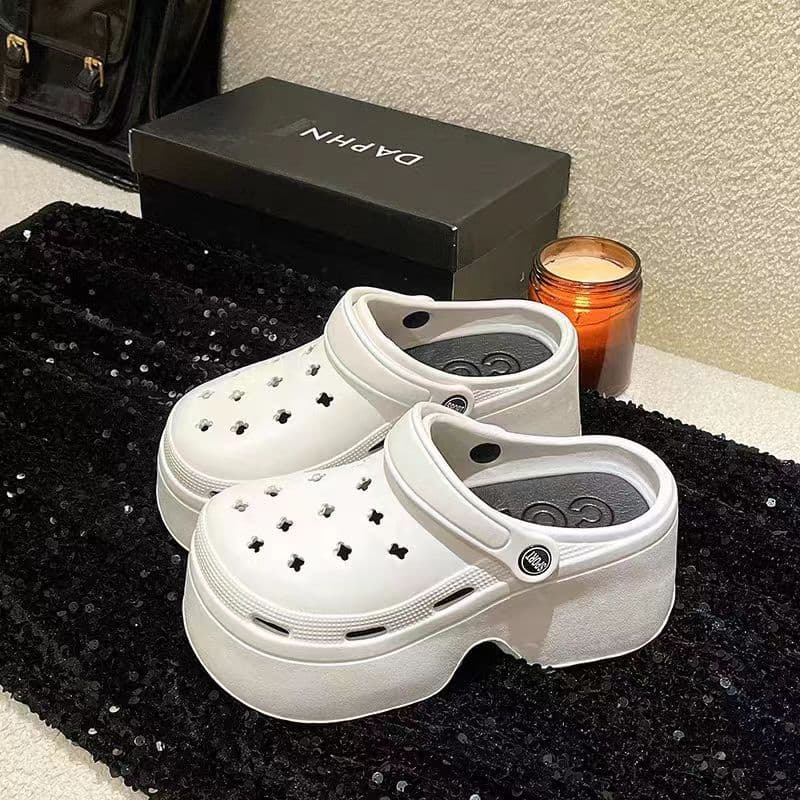 Women's 9cm Platform Wedge Sandals Breathable Two-Way Slip-On Clogs Non-Slip Beach Slippers Summer Outdoor Shoes