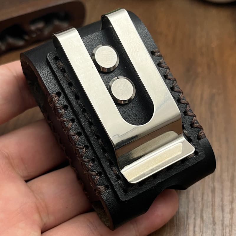 Steel Clip Lighter Leather Case Top Grain Cowhide Vintage Style Belt-Compatible Zorro Leather Case