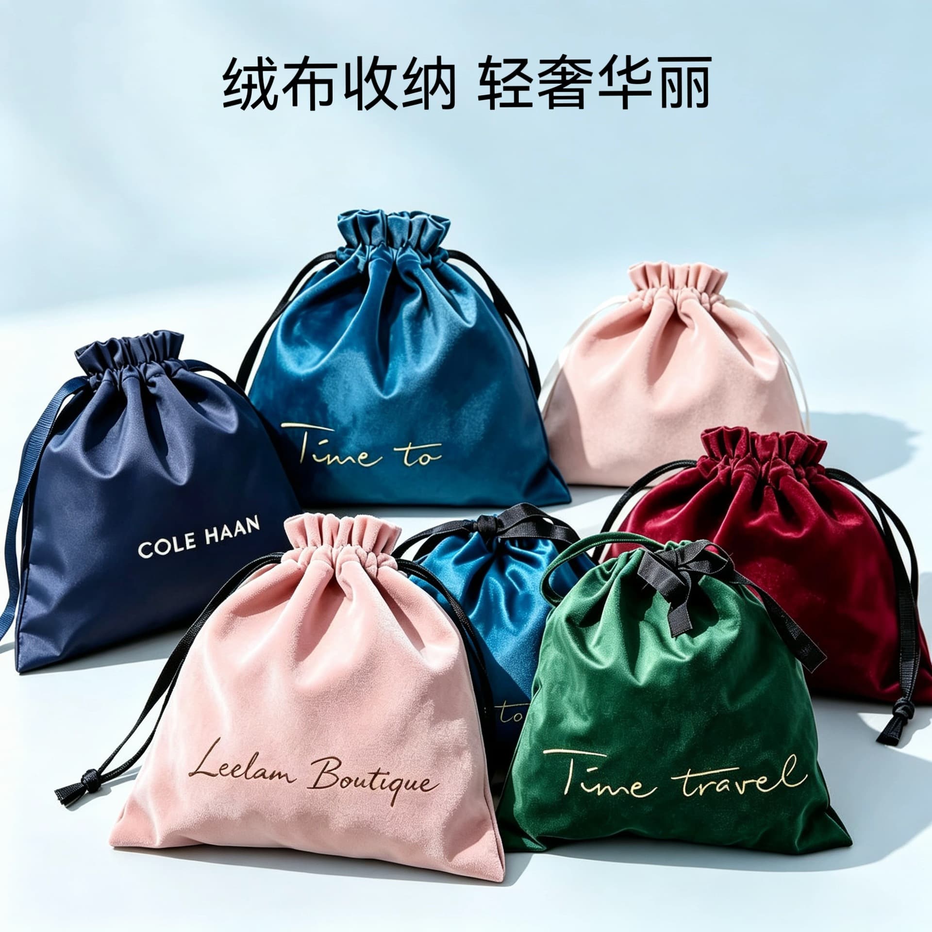 Customized luxury velvet bag, luxury high-end exquisite packaging bag, velvet drawstring storage bag with printed logo