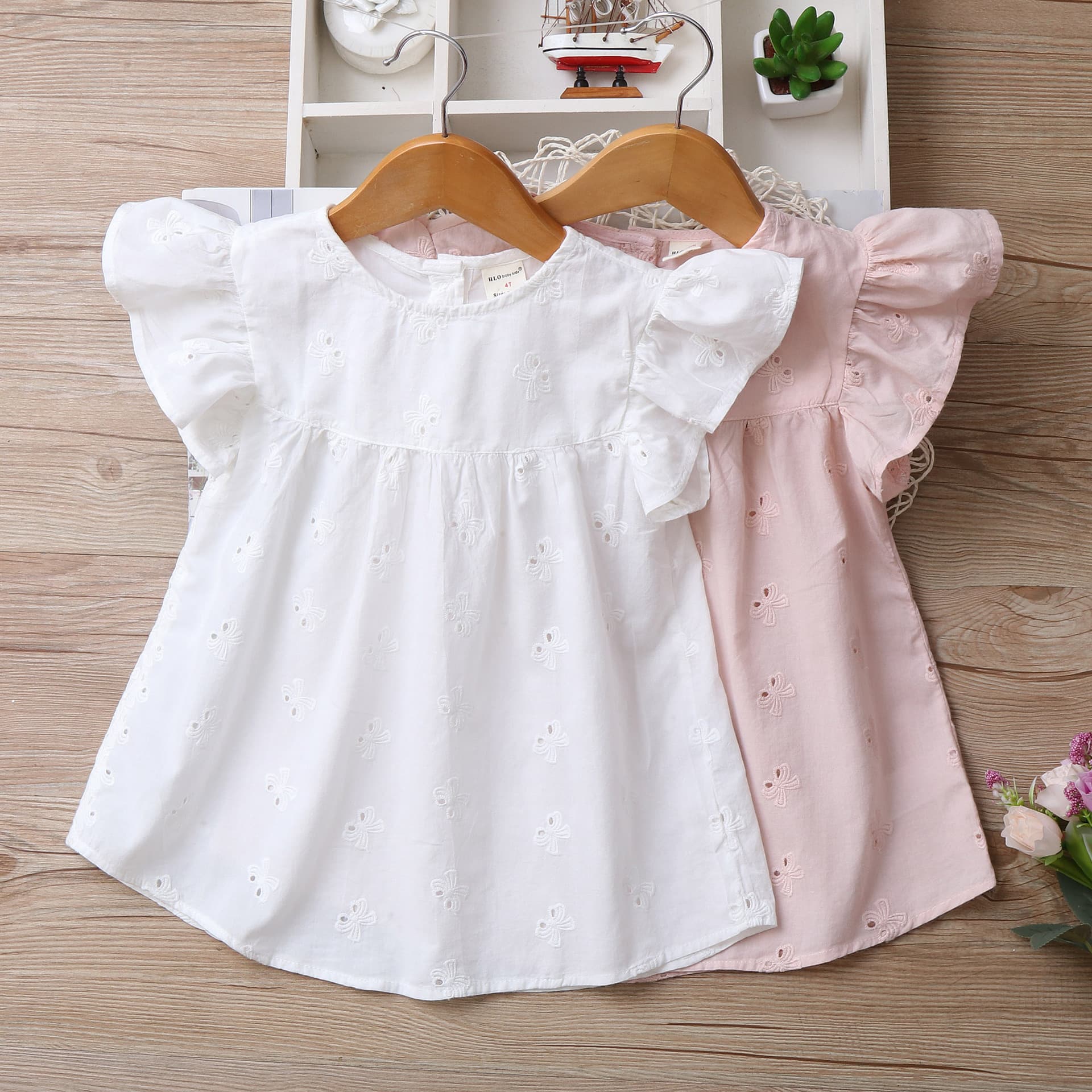 Embroidered Bowknot Flutter Sleeve Girls' Dress, Summer Princess Dress, Children's Dress, New Summer Children's Clothing