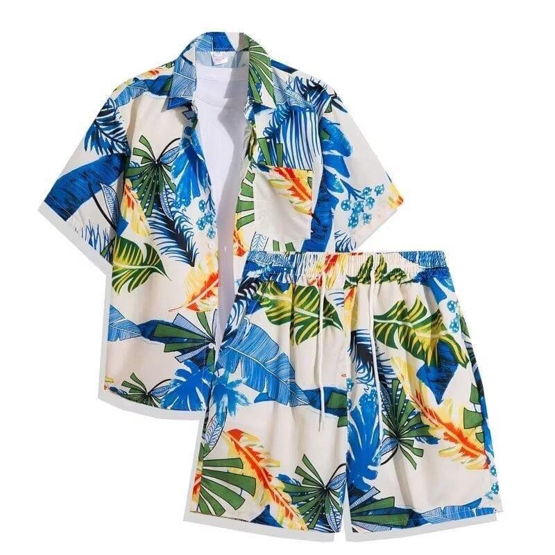 Floral Short Sleeve Shirt Set Casual Beachwear Men's Summer Tour Couple's Ensemble Polyester Fiber Thin Blend Short Pants