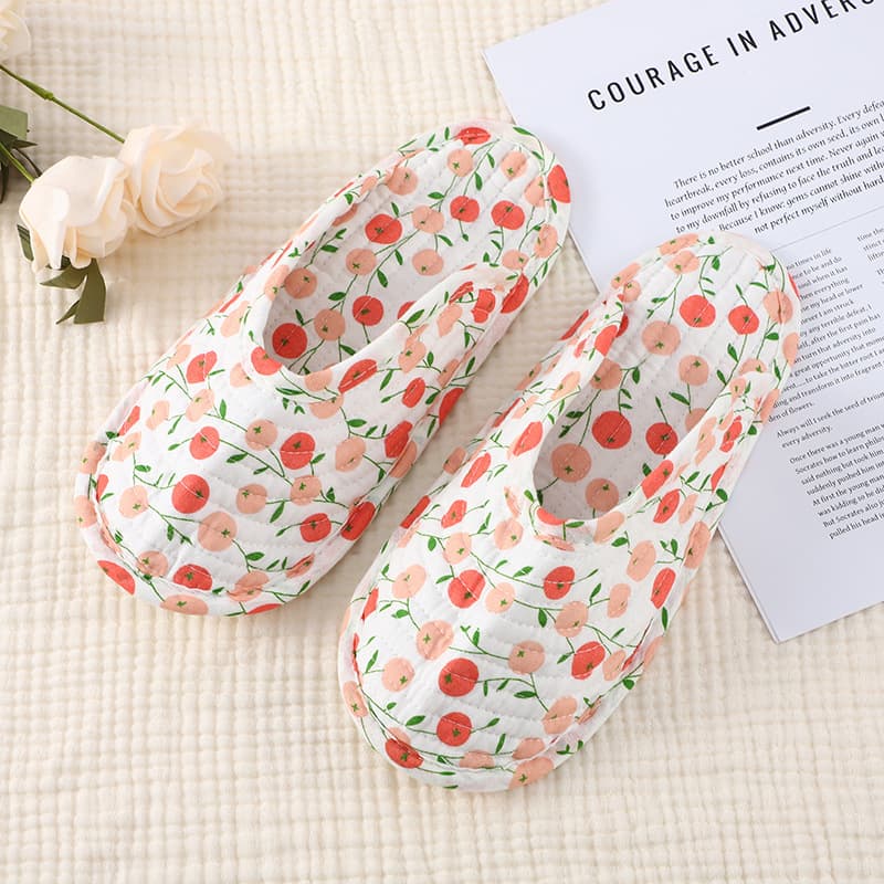 Japanese/Korean Home Fabric Cotton Closed-Toe Slippers No Anti-Slip Granules Breathable Quiet Crawling Mat Specific Slippers Shoe Covers
