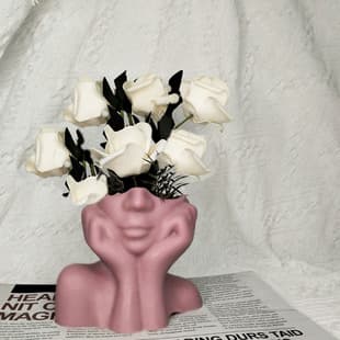 3D Hand-on-Chin Portrait Half-Body Silicone Mold Nordic Abstract Face Vase DIY Mold, Plaster Ornament Mold