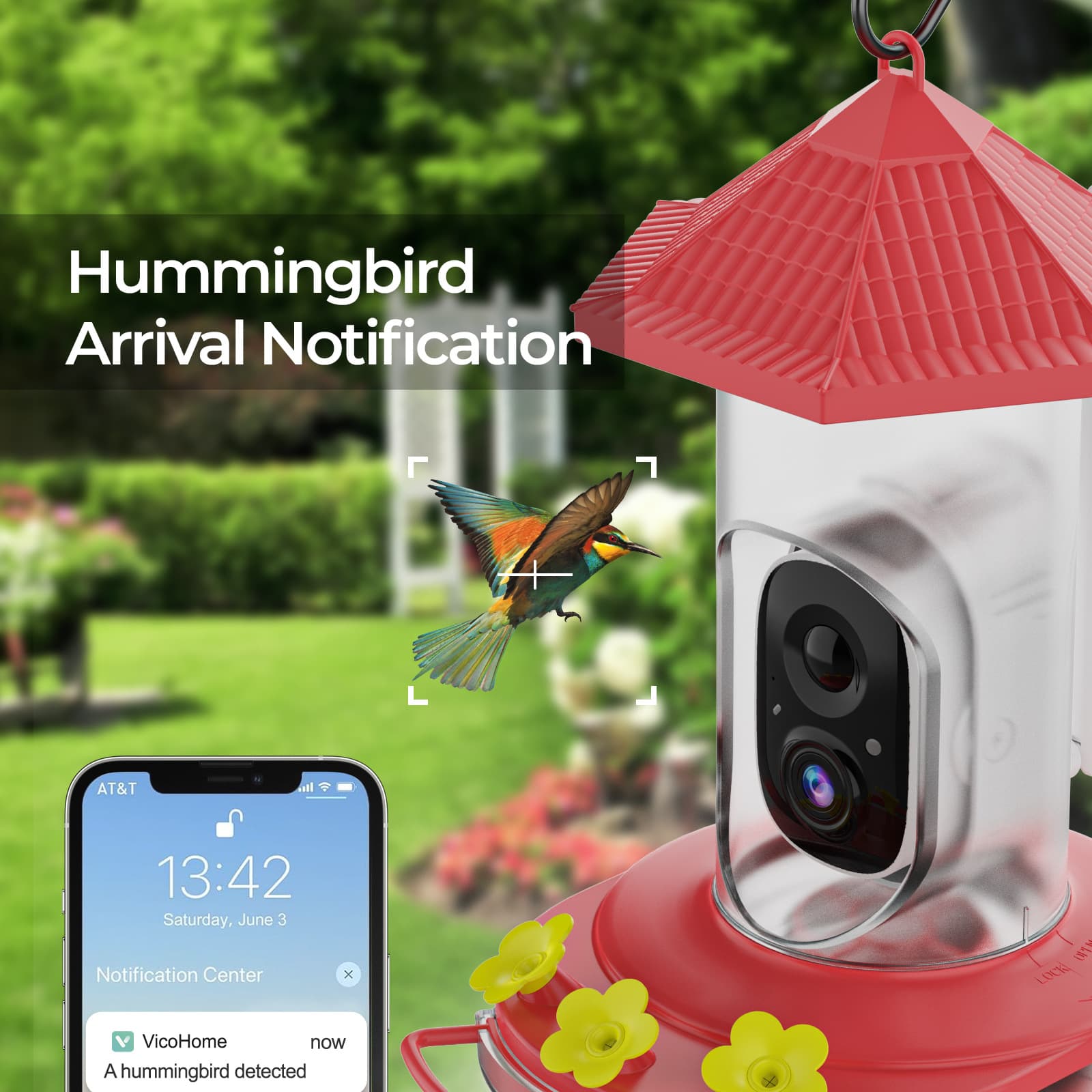 Cross-border hummingbird feeder flower waterer with AI smart outdoor hanging solar camera for bird watching photography
