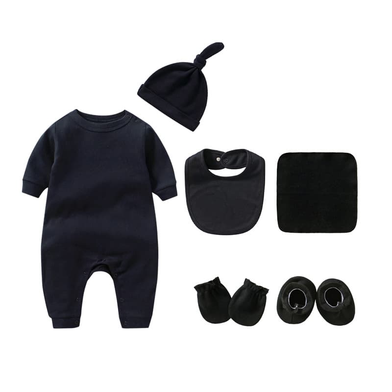 Newborn Baby Solid Color Cotton Shoulder-Button Long-Sleeved Romper and Accessories Set for Infants and Toddlers