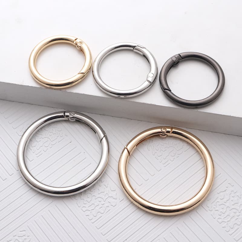 Spring Round Ring Buckle Alloy Press Open Ring Car Key Ring Plush Women's Bag Clasp Charm DIY Accessory