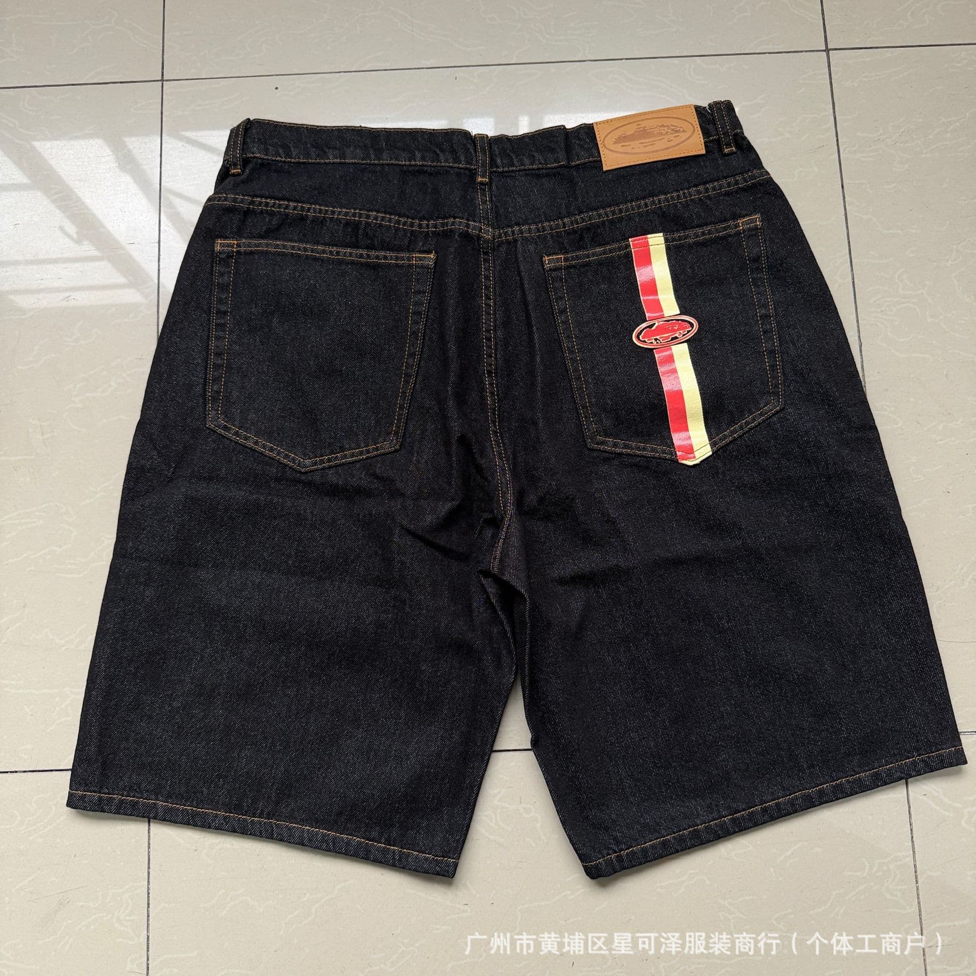 Corteiz Dual STRIPE BAGGY JEAN SHORT American Retro 5-Inch Denim Shorts