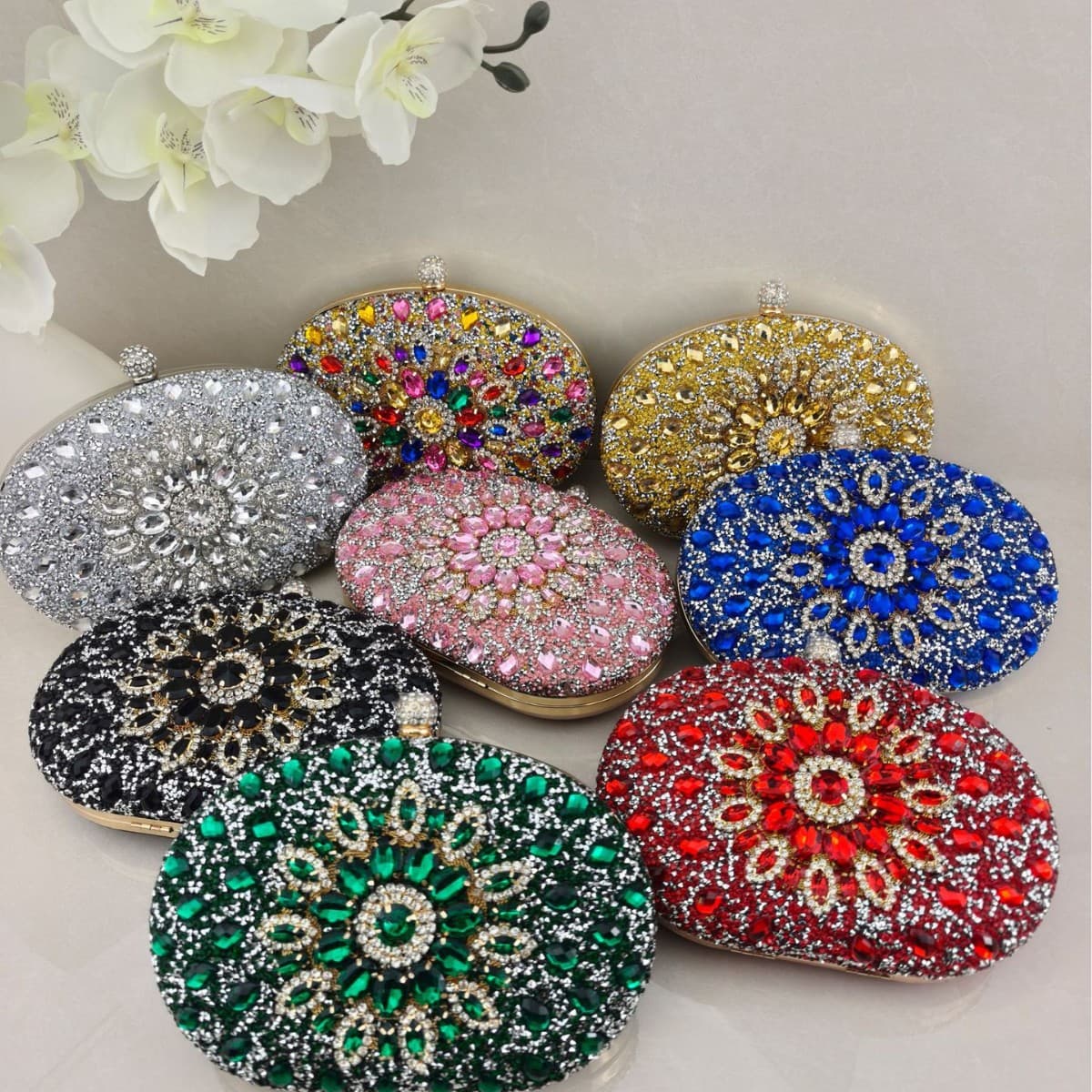 New Sunflower Full Diamond Texture Evening Gown Bag Banquet Party Rival with Metal Chain Single Shoulder Crossbody Bag