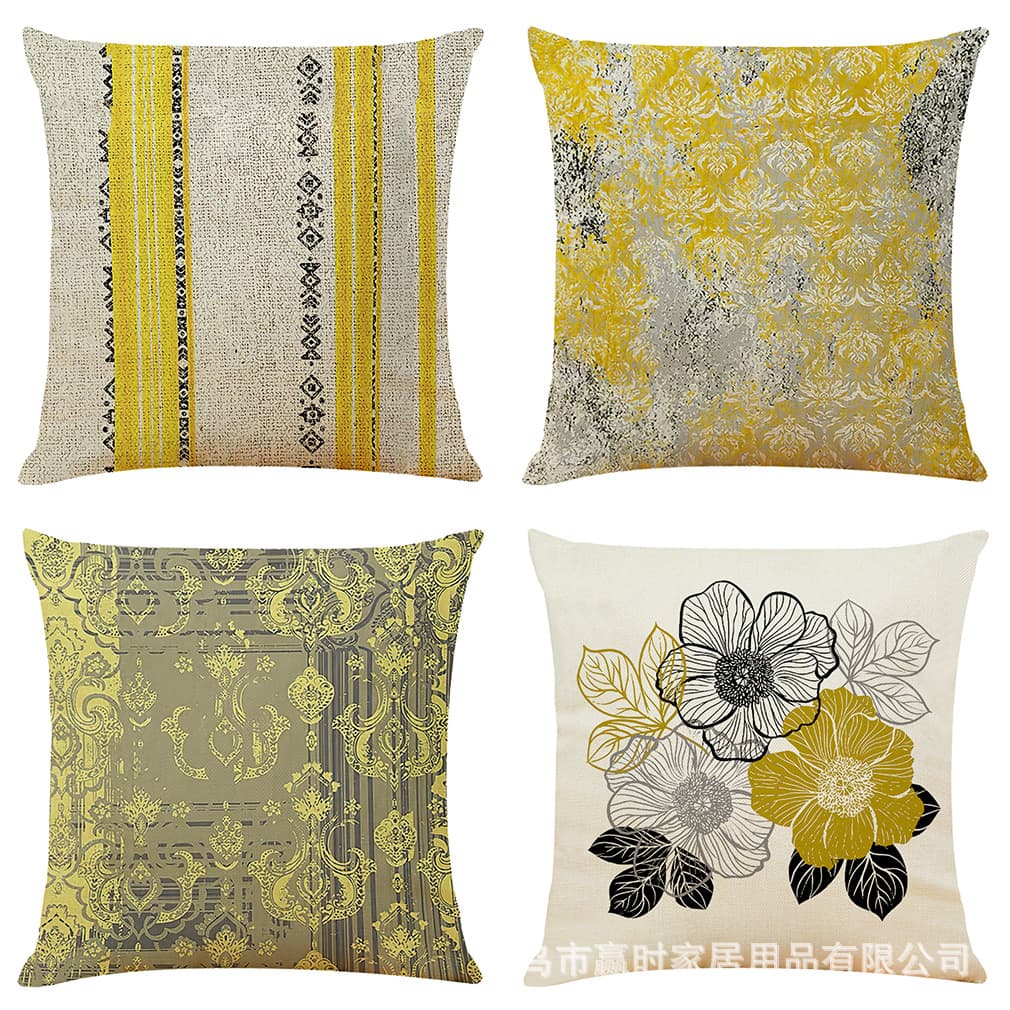 Wish Amazon New Simple Artistic Floral Cotton Linen Throw Pillow Cover Car Cushion Home Sofa Backrest